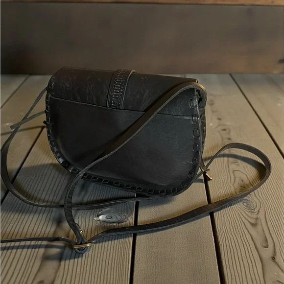 Madewell Asheville Saddle Crossbody Bag Black Leather Whipstitch Boho Classic - Picture 2 of 5